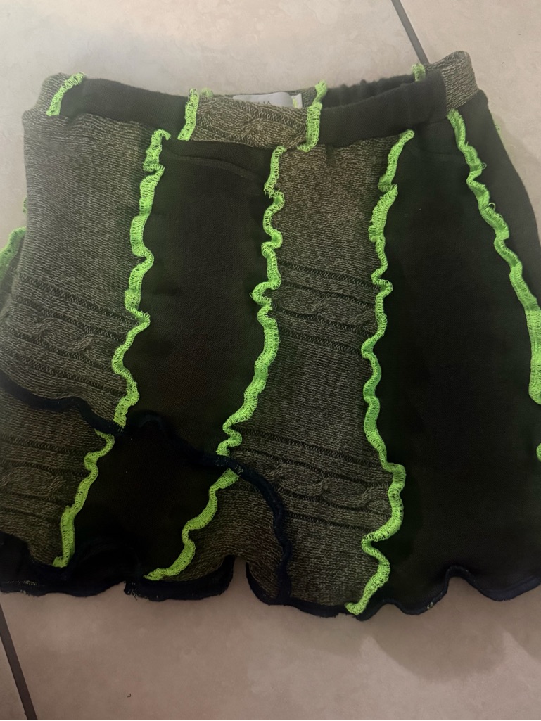 Rua Carlota Knit Mini Skirt In Black With Neon Green Trim